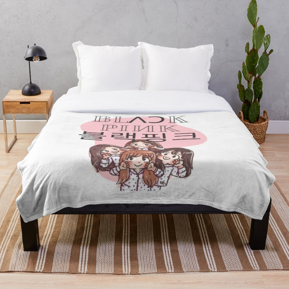 Soft black and pink plush blanket featuring a music band design
