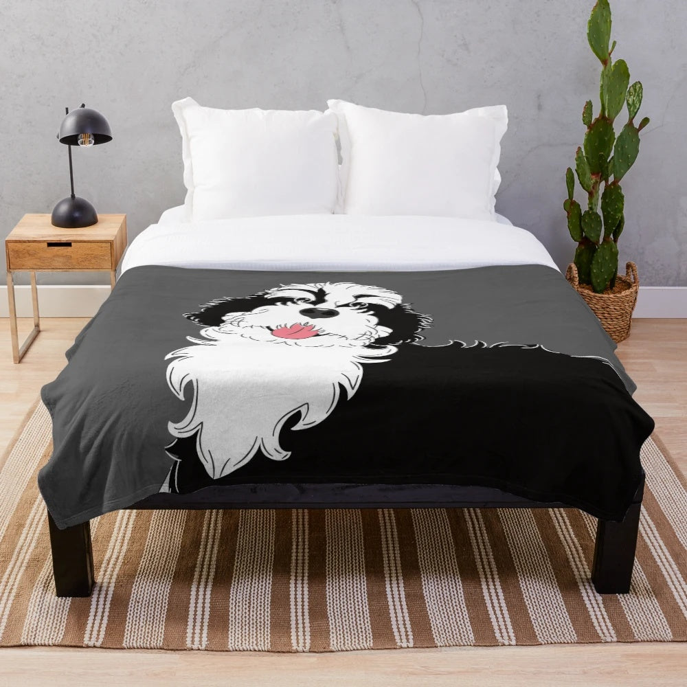 Black and white bernedoodle plush blanket