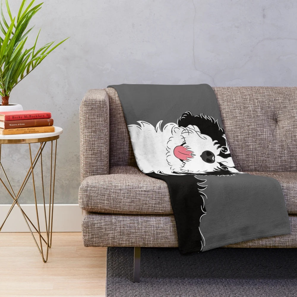 Black and white bernedoodle plush blanket