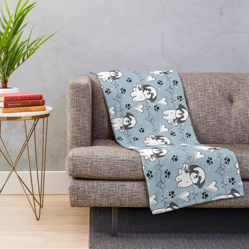 Soft and Cuddly Black and White Shih Tzu Plush Blanket