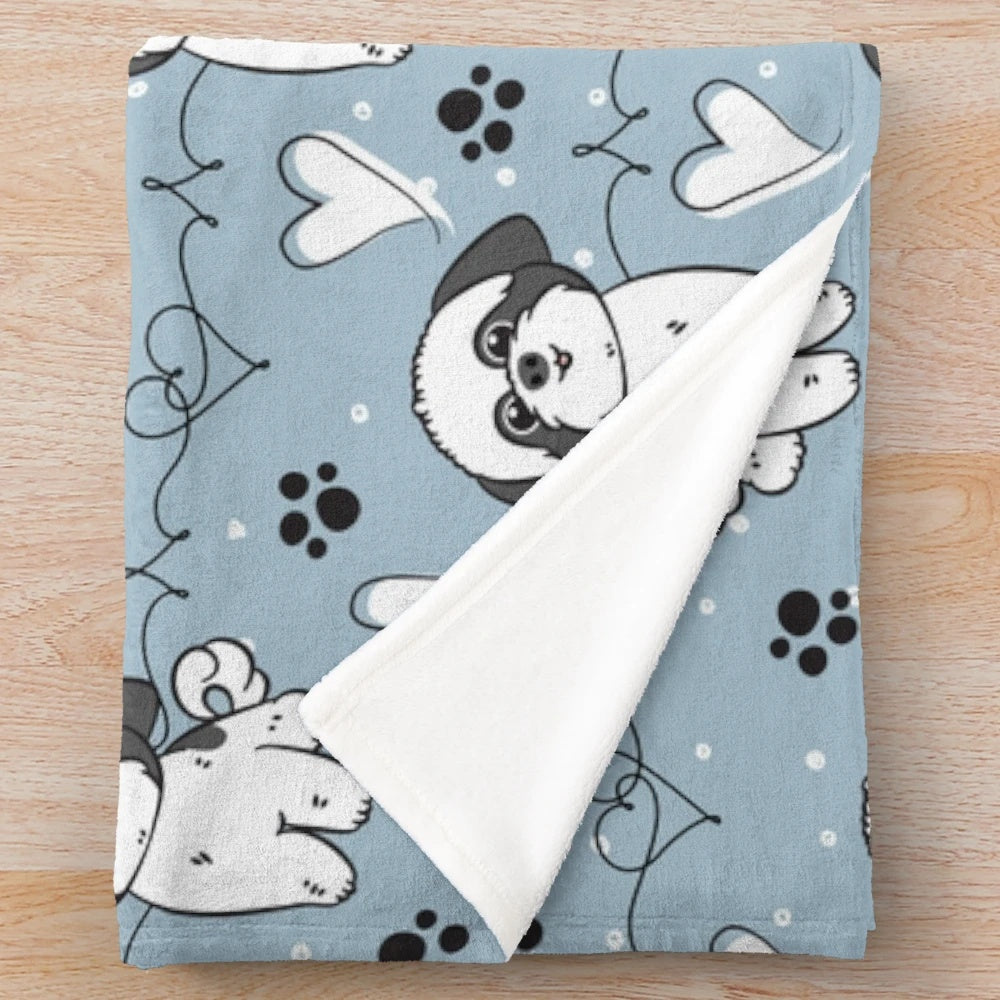 Soft and Cuddly Black and White Shih Tzu Plush Blanket