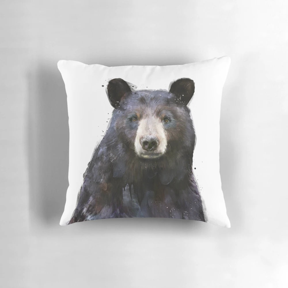 Image of a plush black bear decorative throw pillow for nature-inspired home decor