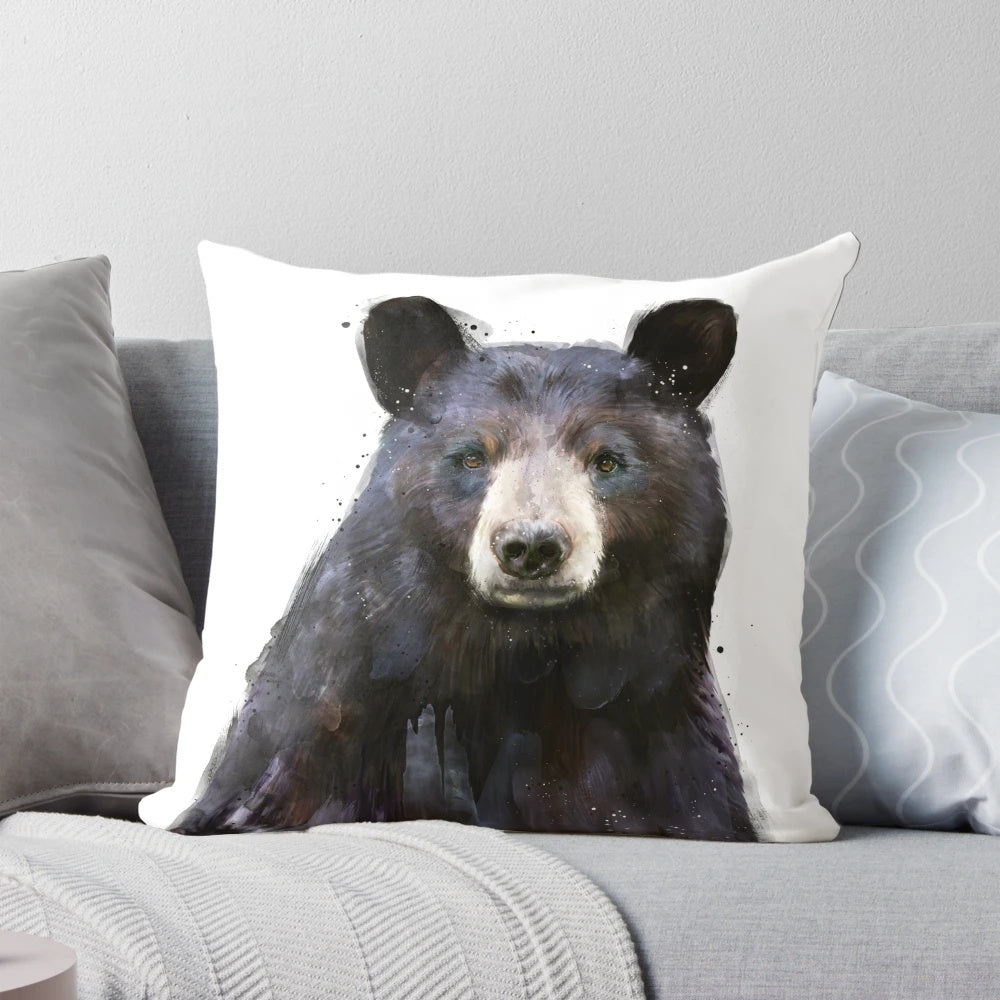 Image of a plush black bear decorative throw pillow for nature-inspired home decor