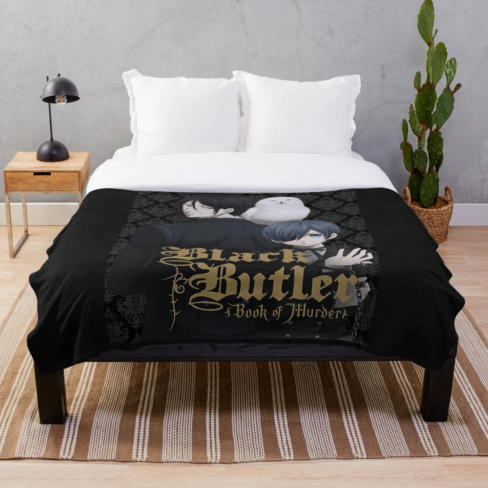 Black Butler Themed Plush Blanket with Demon Butler and Ciel Phantomhive