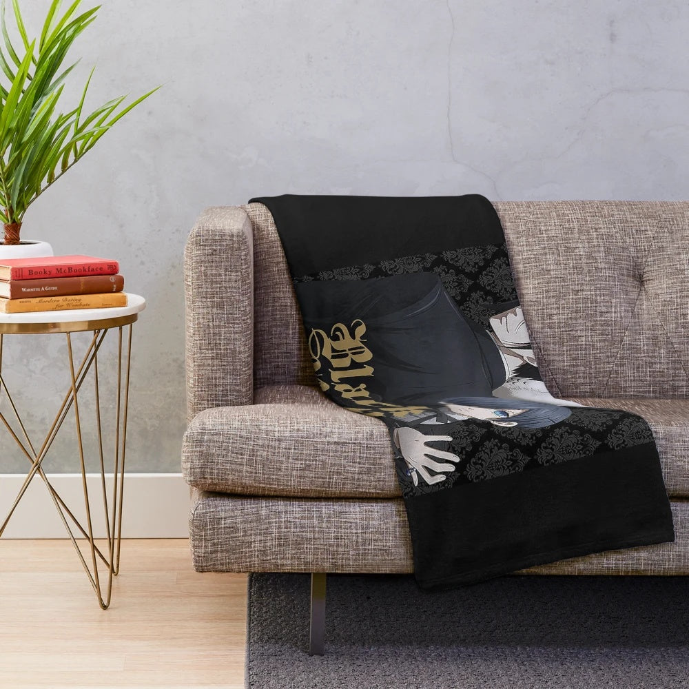 Black Butler Themed Plush Blanket with Demon Butler and Ciel Phantomhive