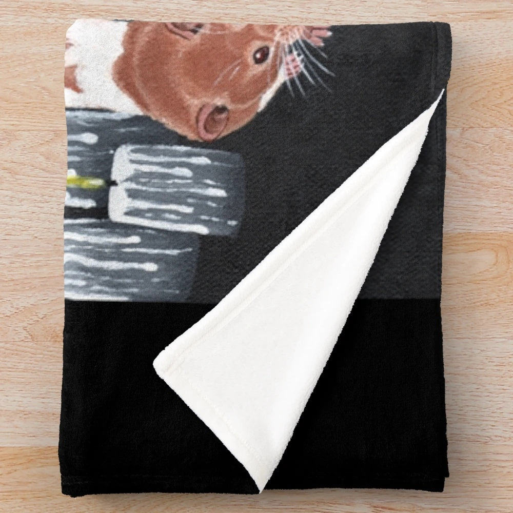 Black cat and fancy rats design plush blanket