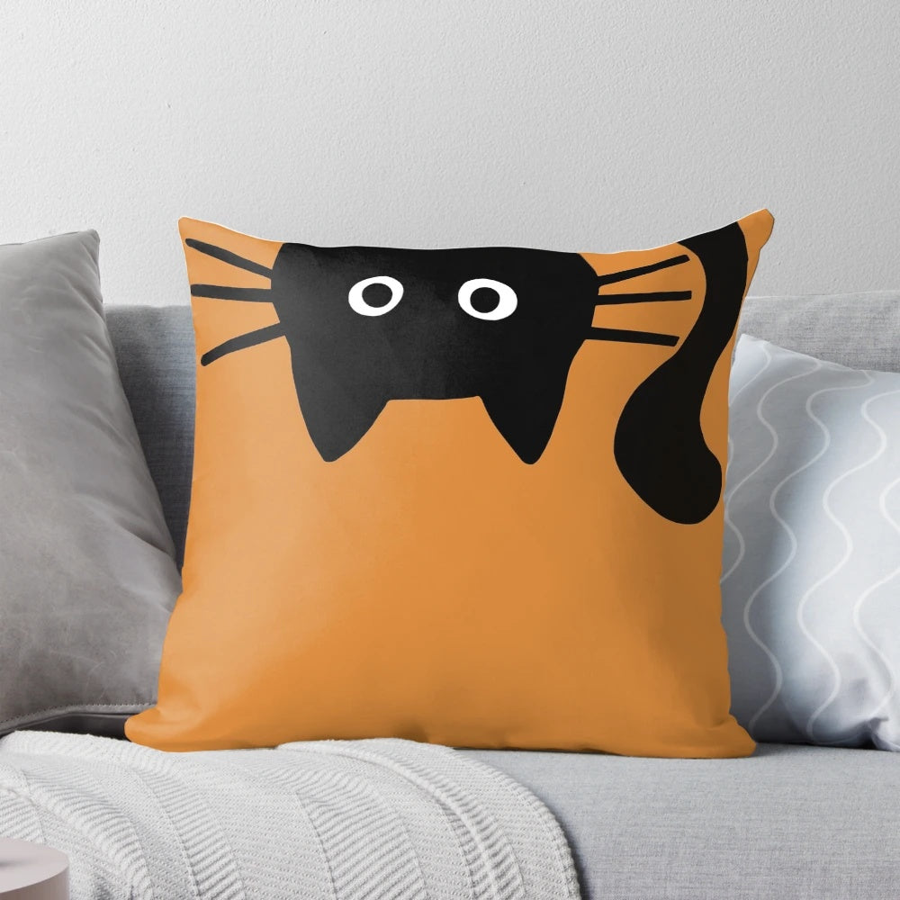 Soft, plush black cat shaped pillow for home decor and comfort