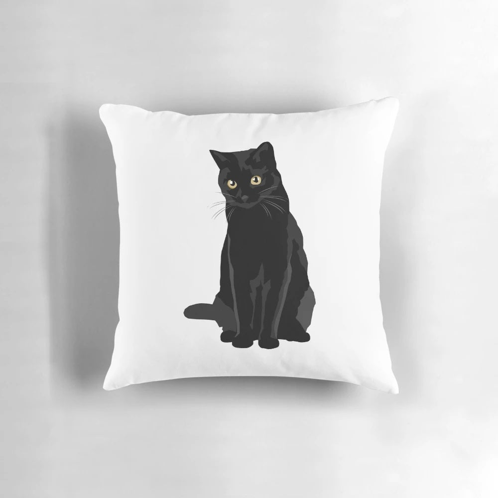 A plush black cat-themed pillow for home decoration