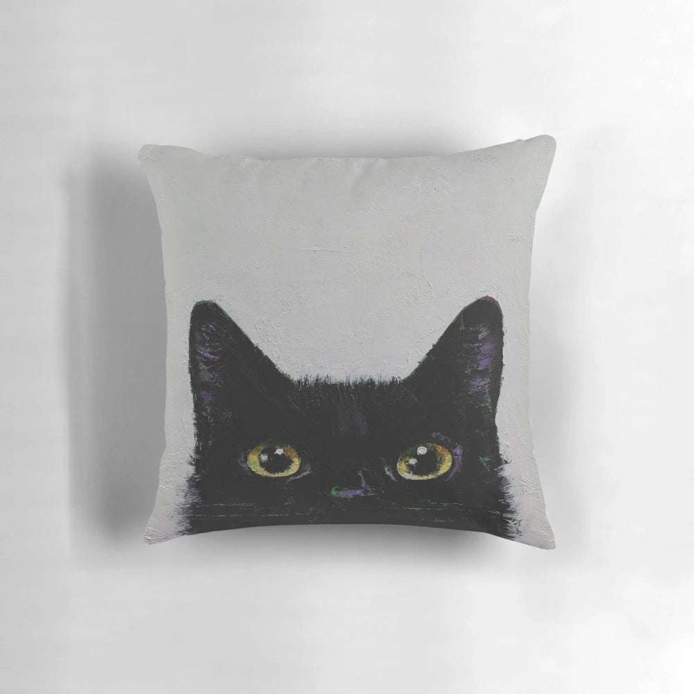 Soft, abstract black cat pillow perfect for Halloween and year-round decor