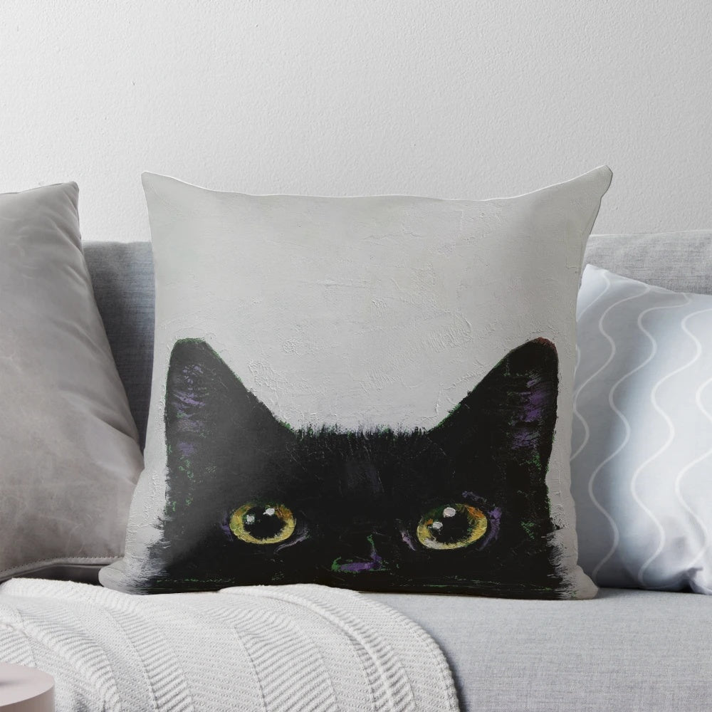 Soft, abstract black cat pillow perfect for Halloween and year-round decor