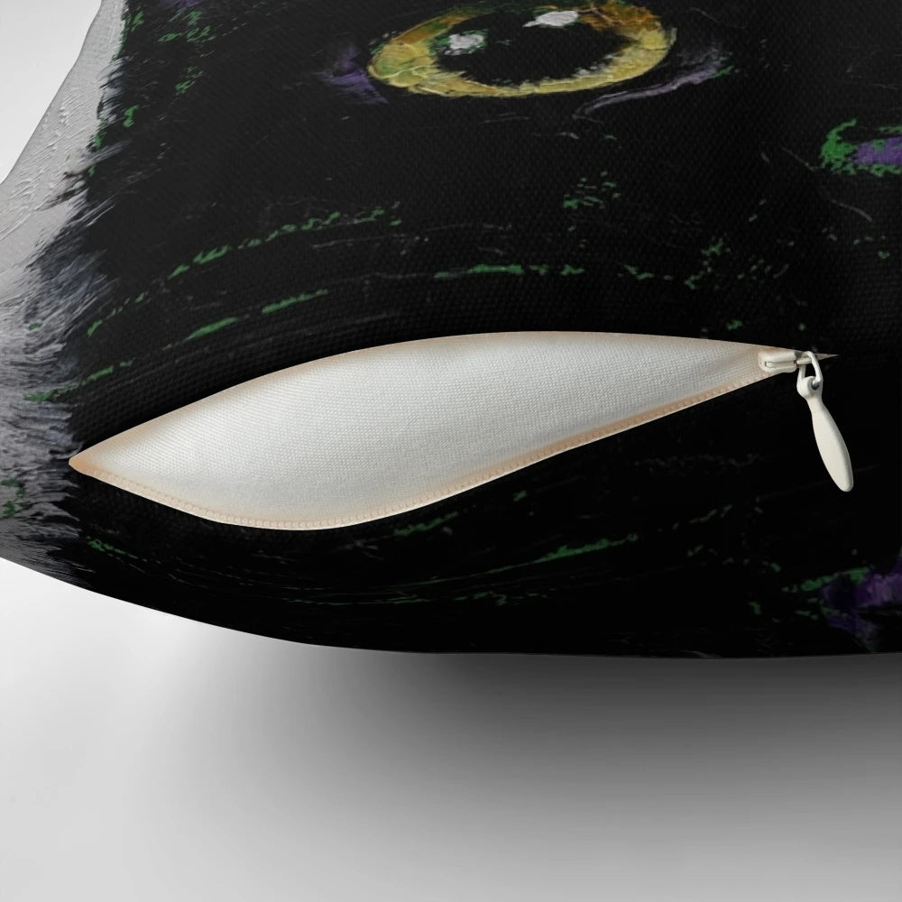 Soft, abstract black cat pillow perfect for Halloween and year-round decor