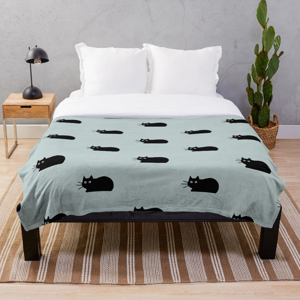 Cuddly black cat plush blanket for cat enthusiasts