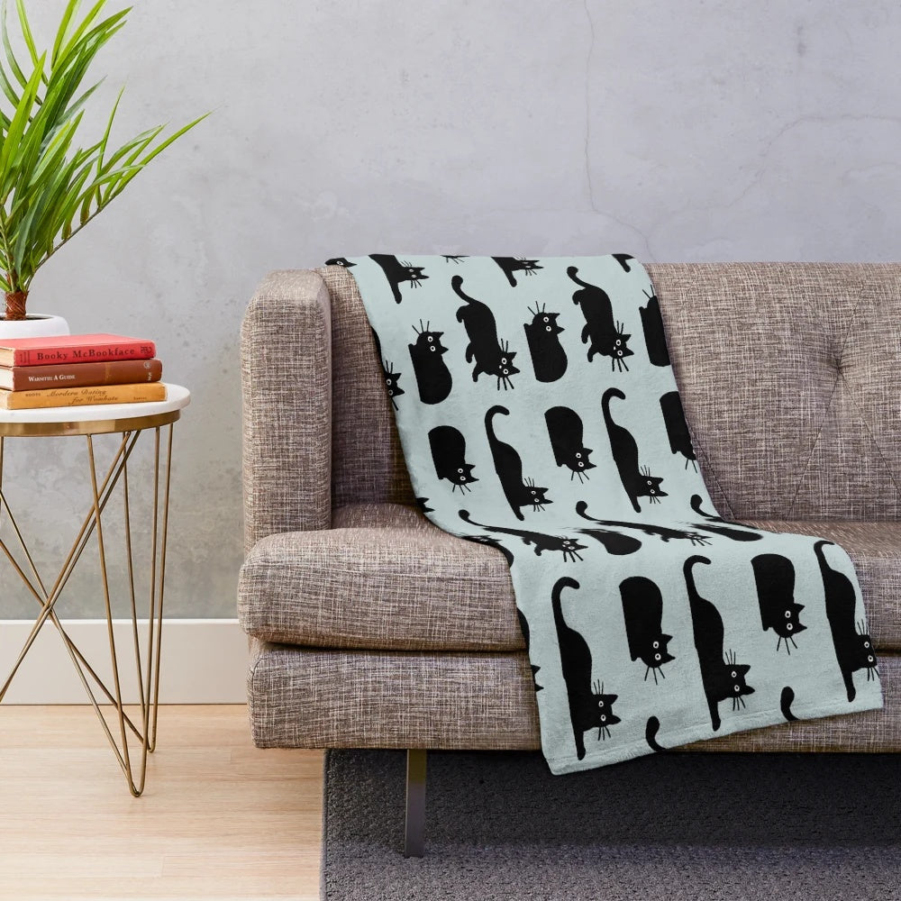 Black cat plush blanket with whiskers