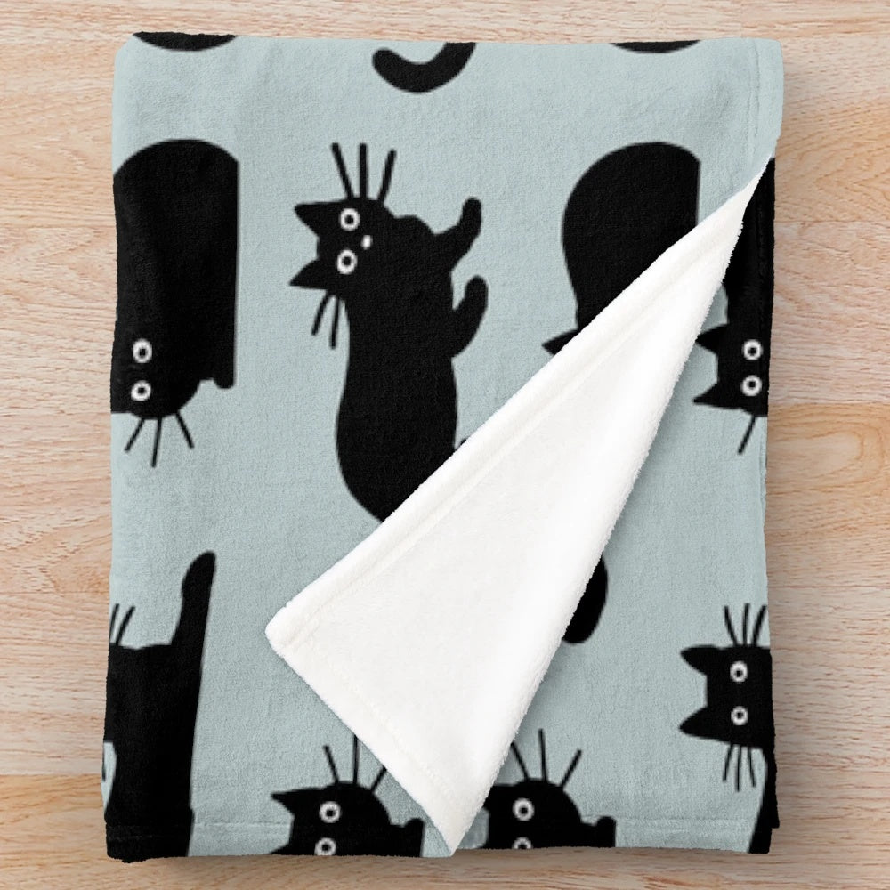 Black cat plush blanket with whiskers
