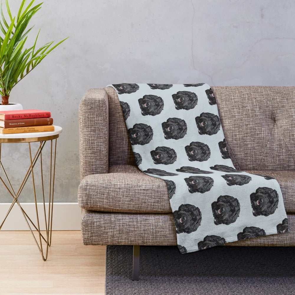 Soft black doodle dog plush blanket with abstract doodle art design