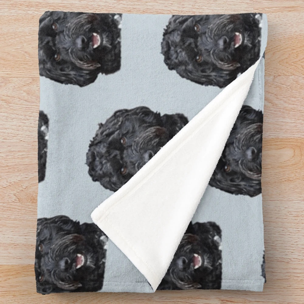 Soft black doodle dog plush blanket with abstract doodle art design