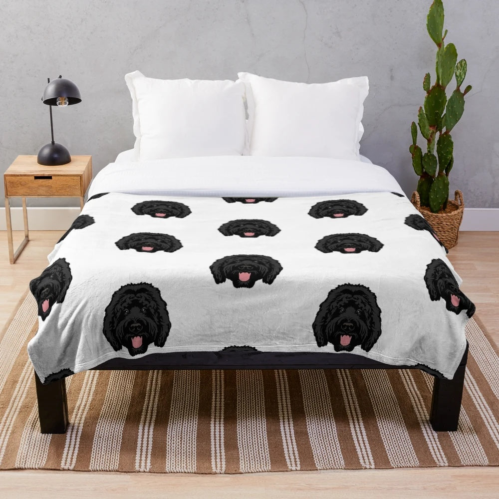 Soft and fluffy black goldendoodle or labradoodle plush blanket