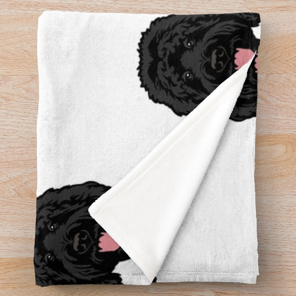 Soft and fluffy black goldendoodle or labradoodle plush blanket