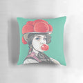Soft, plush pillow featuring a charming illustration of a Black Forest girl with bubblegum