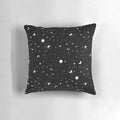 A black pillow with a detailed galaxy, moon, and star pattern for a celestial and mystical look.