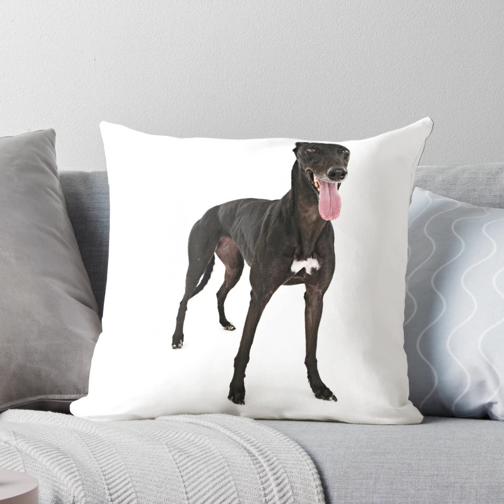 Black greyhound decorative pillow with soft, plush fabric
