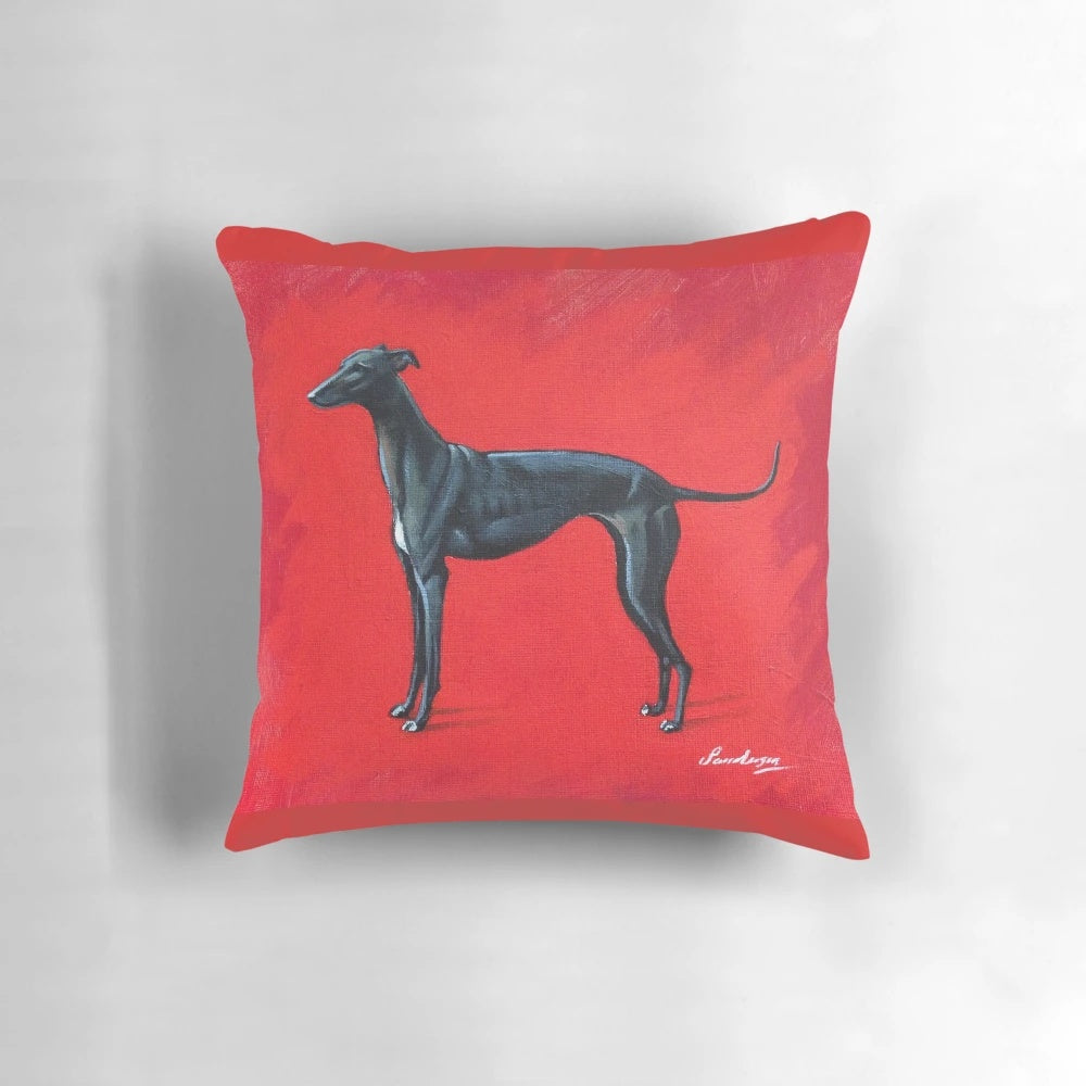 Black Greyhound Pillow - Soft, Decorative Cushion with Greyhound Dog Breed Design