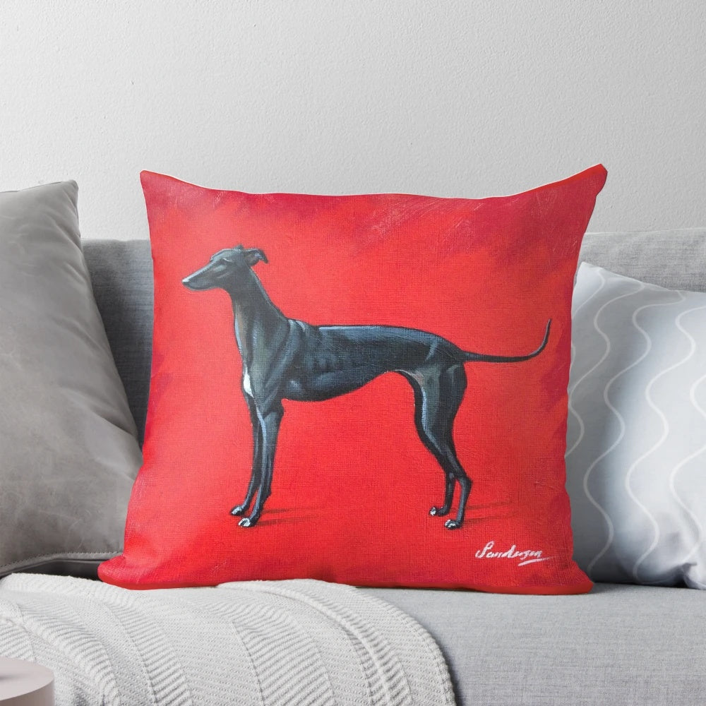 Black Greyhound Pillow - Soft, Decorative Cushion with Greyhound Dog Breed Design