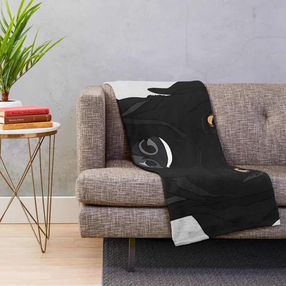 Black Labrador Retriever Dog Illustration on Plush Blanket