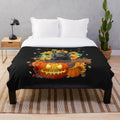 Plush black labrador retriever blanket with autumn pumpkins