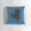 Soft, plush black labrador retriever pillow with cartoon illustration