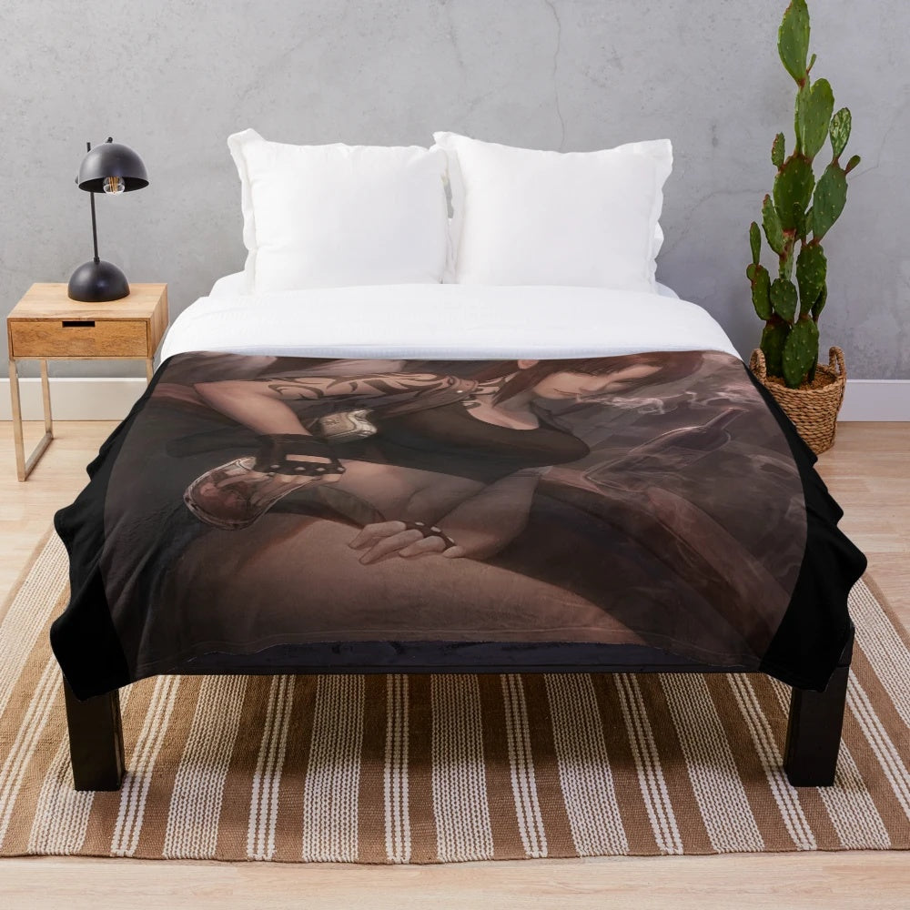 Black Lagoon inspired plush blanket featuring the tough and sexy protagonist Revy and her signature two-handed guns
