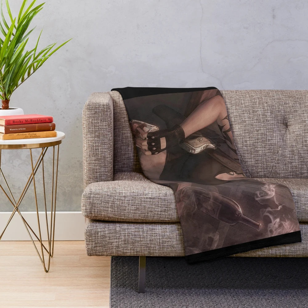 Black Lagoon inspired plush blanket featuring the tough and sexy protagonist Revy and her signature two-handed guns
