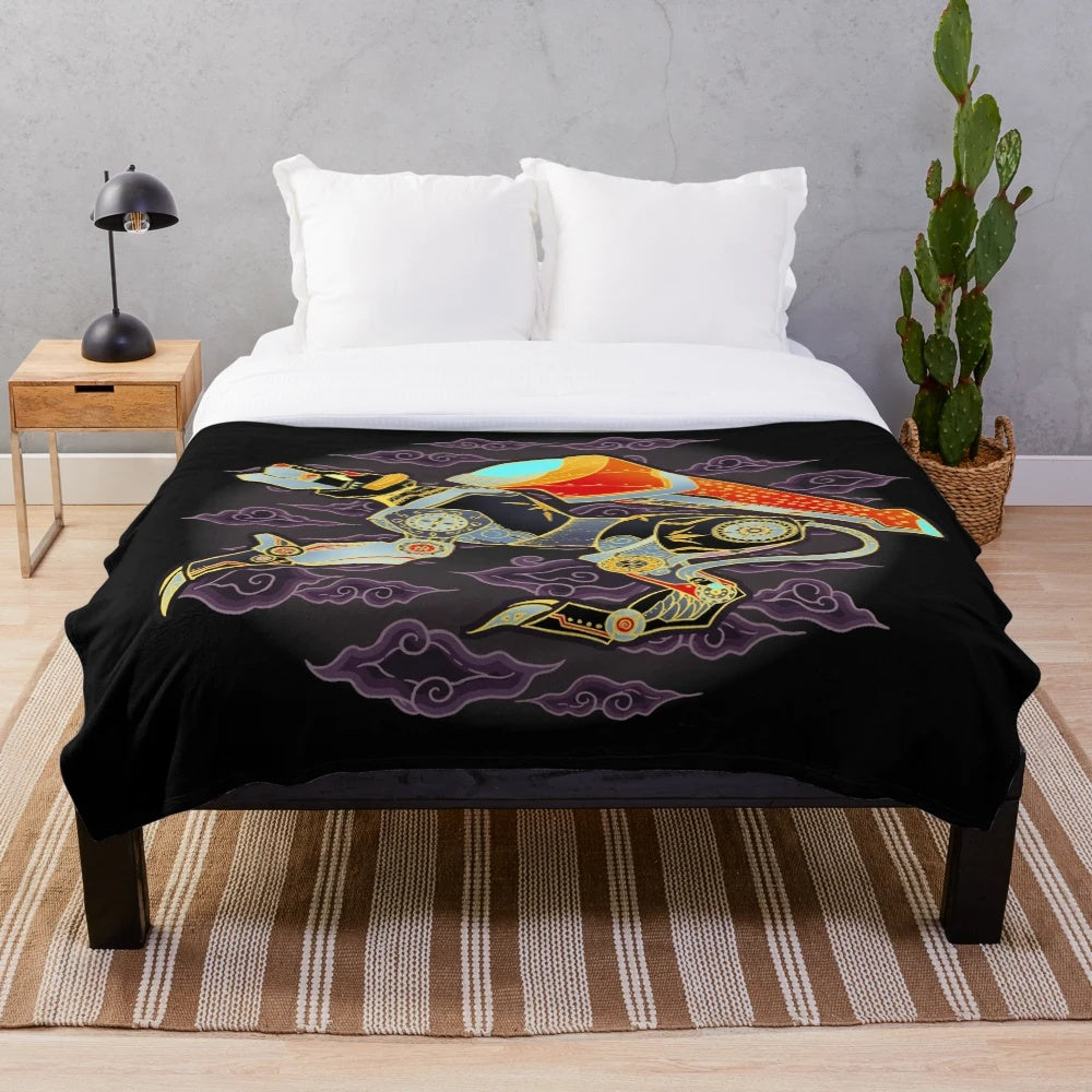 Black lion batik pattern plush blanket