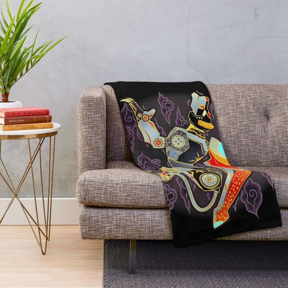 Black lion batik pattern plush blanket