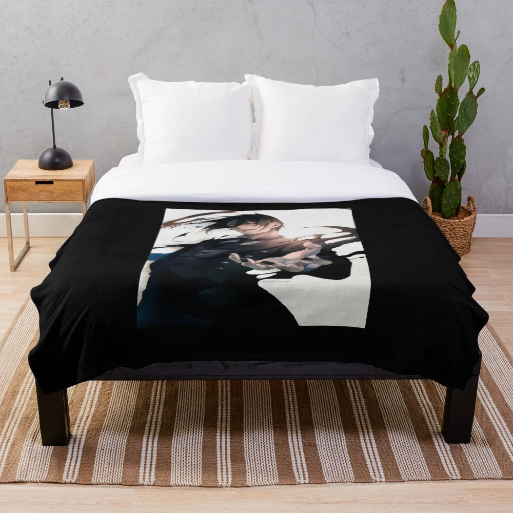 Black plush blanket featuring Sebastian from the anime series Black Butler