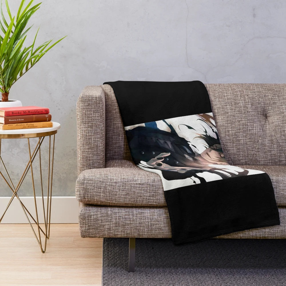 Black plush blanket featuring Sebastian from the anime series Black Butler