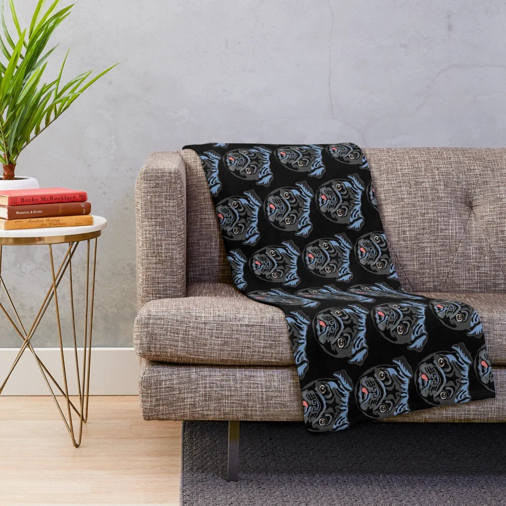 Soft and cuddly black pug plush blanket