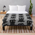 Black pug plush blanket with cartoon pug design