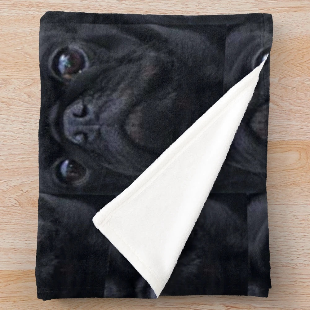 Black pug dog face plush blanket