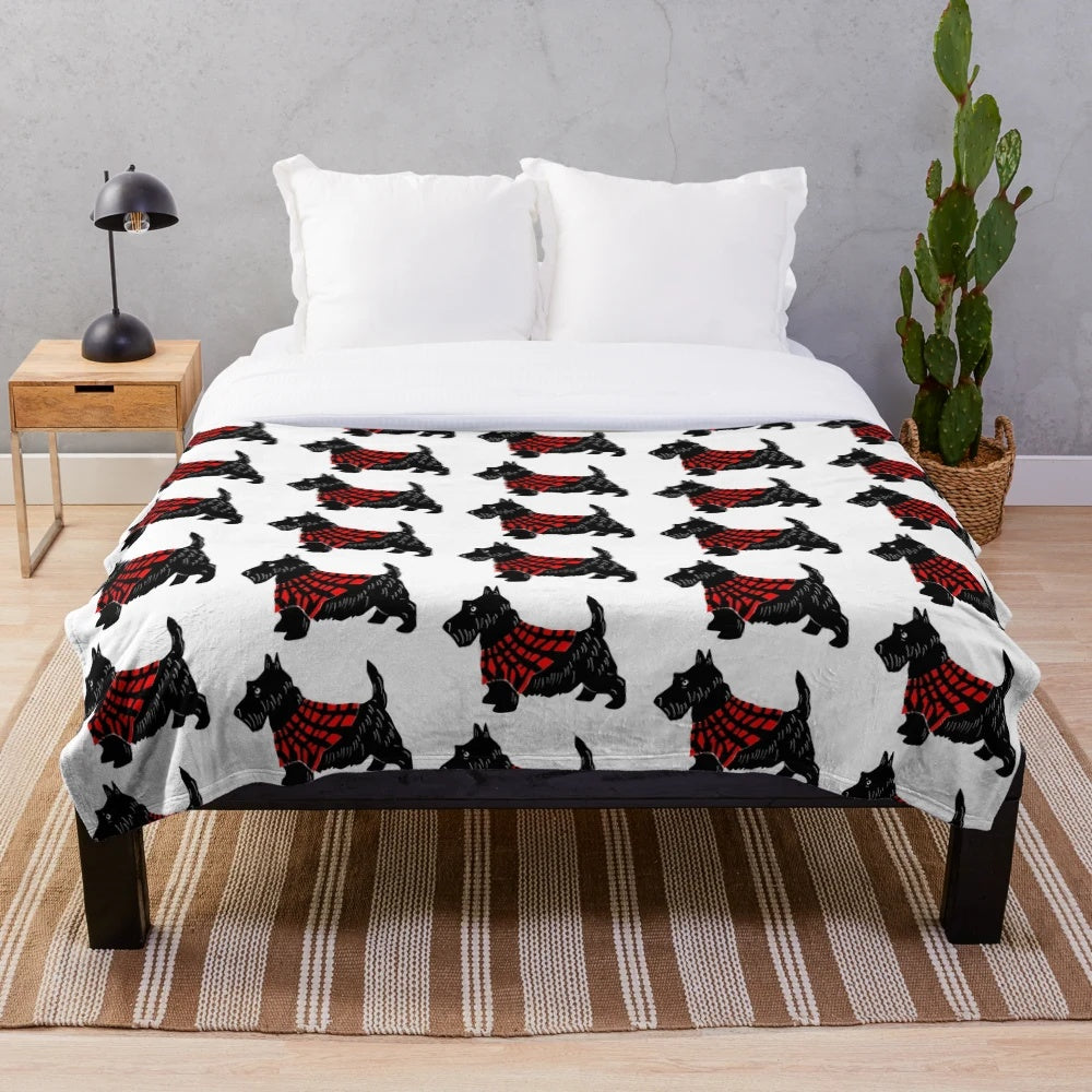 A soft and cuddly black Scottish Terrier plush blanket