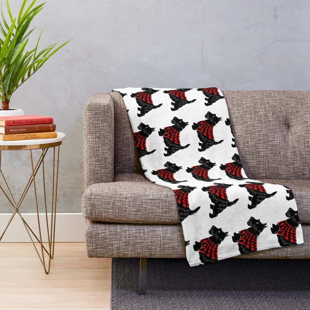 A soft and cuddly black Scottish Terrier plush blanket