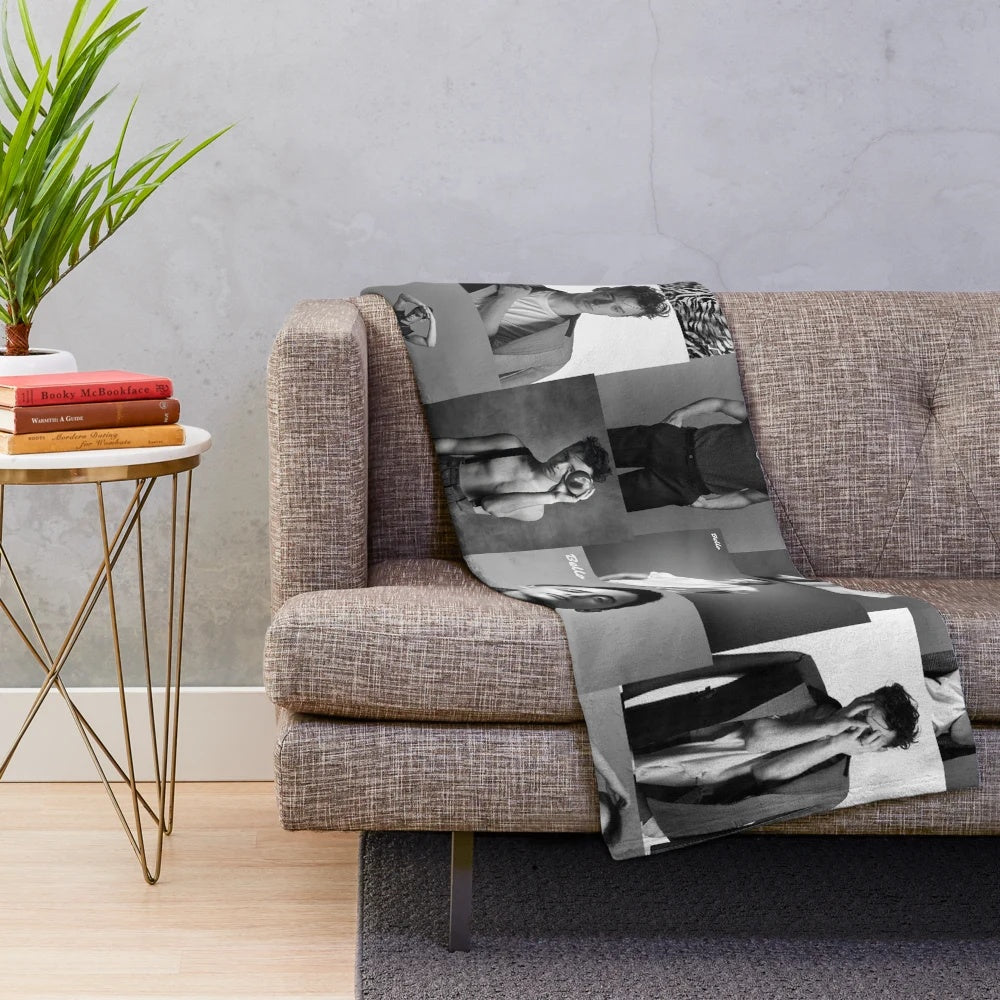 Soft and plush black and white blanket featuring a collage of Noah Schnapp from Stranger Things