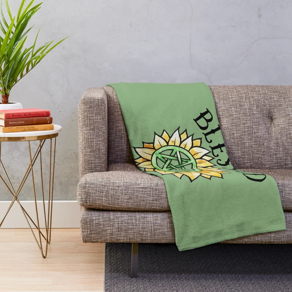 Blessed Ostara plush blanket with spring floral design