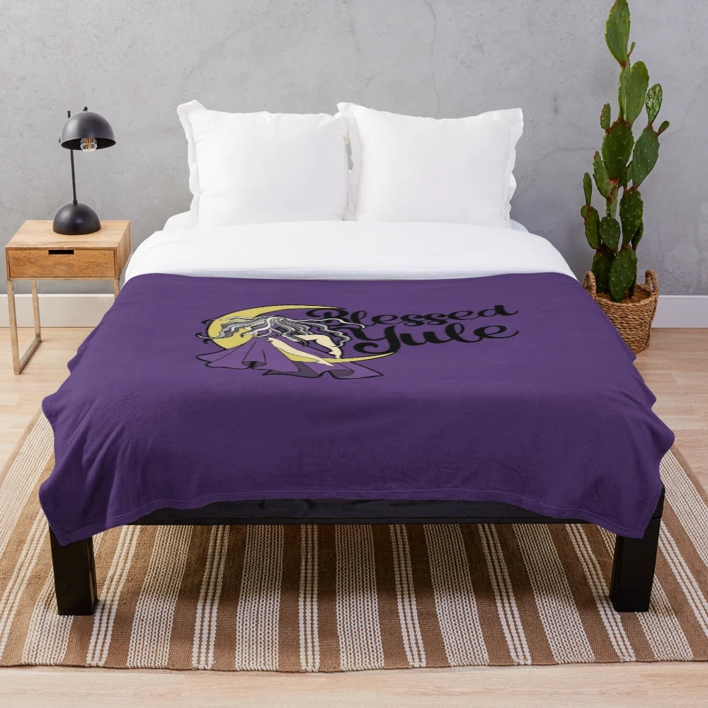 Blessed Yule plush blanket featuring a moon goddess design