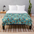 Soft and Cuddly Blue Plush Blanket with Cat Snake Pattern