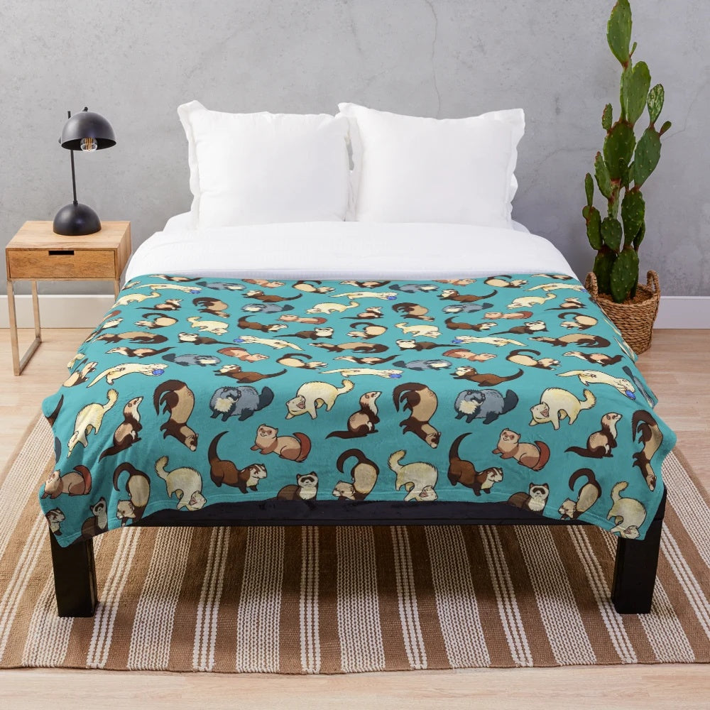 Soft and Cuddly Blue Plush Blanket with Cat Snake Pattern