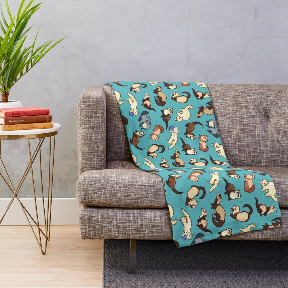 Soft and Cuddly Blue Plush Blanket with Cat Snake Pattern