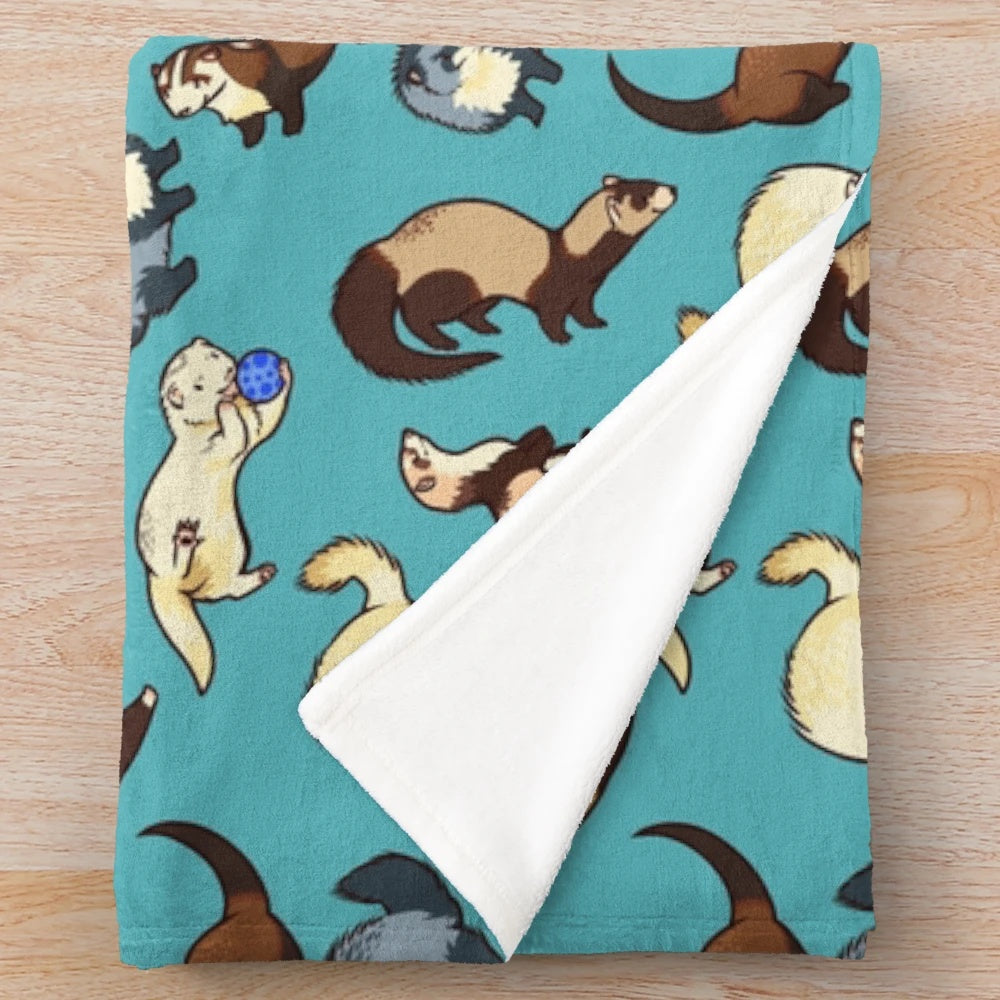 Soft and Cuddly Blue Plush Blanket with Cat Snake Pattern