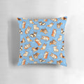 Soft, blue pillow featuring a cute Pembroke Welsh Corgi dog pattern design