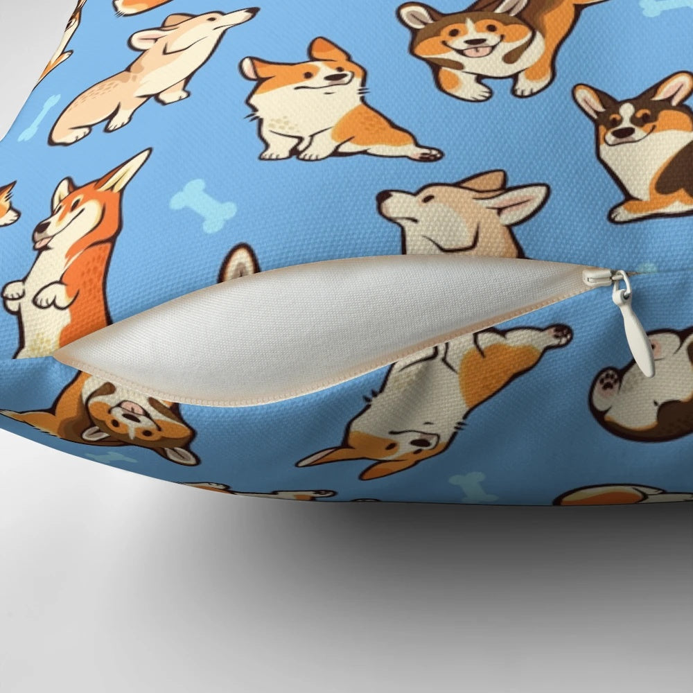 Soft, blue pillow featuring a cute Pembroke Welsh Corgi dog pattern design